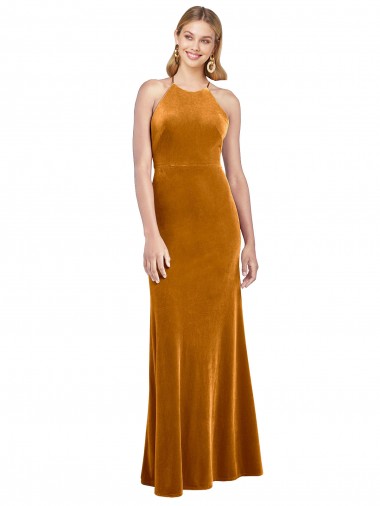 Open Back Stretch Velvet Halter Neck Long Sleeveless Formal Evening Gown / Prom Dress / Bridesmaid Dress Southampton