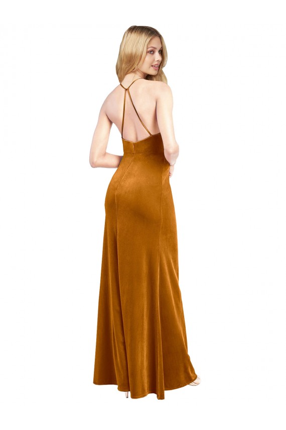 Open Back Stretch Velvet Halter Neck Long Sleeveless Formal Evening Gown / Prom Dress / Bridesmaid Dress Southampton