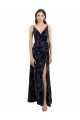 V-Back Floral Velvet & Stretch Velvet V-Neck Long Sleeveless Bridesmaid Dress Southampton