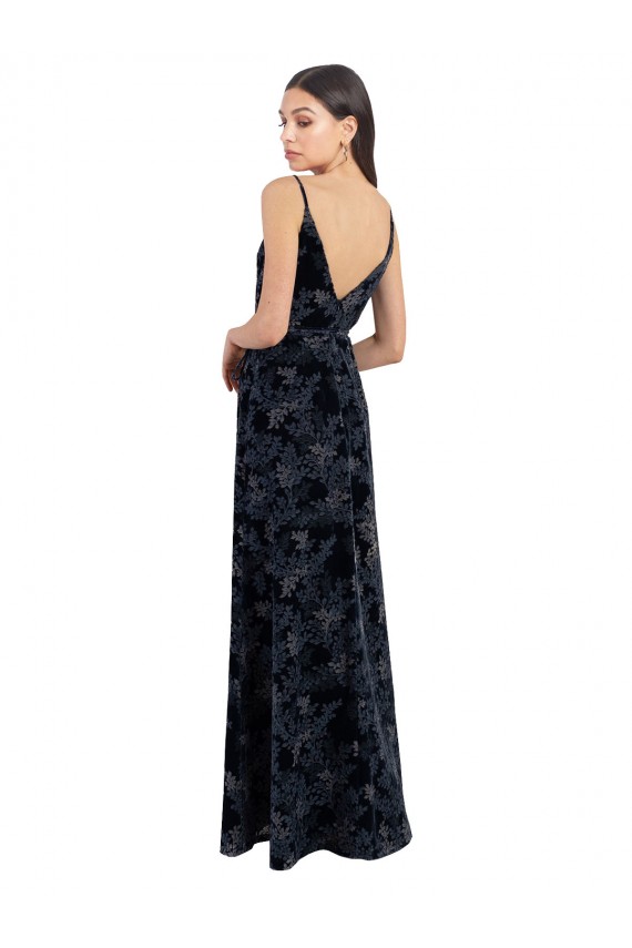 V-Back Floral Velvet & Stretch Velvet V-Neck Long Sleeveless Bridesmaid Dress Southampton