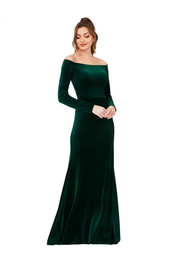 Stretch Velvet Off the Shoulder Long Long Sleeves Formal Evening Gown / Prom Dress / Bridesmaid Dress Southampton