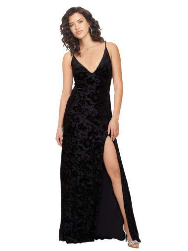 Open Back Floral Velvet & Stretch Velvet V-Neck Long Sleeveless Bridesmaid Dress Southampton
