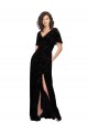 V-Back Floral Velvet & Stretch Velvet V-Neck Long Short Split Sleeves Bridesmaid Dress Southampton