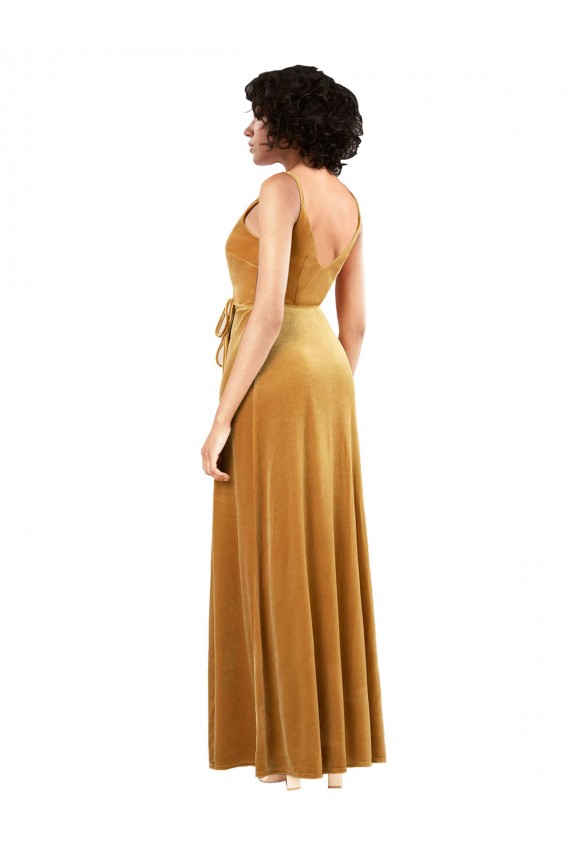 V-Back Stretch Velvet V-Neck Long Sleeveless Black Tie Evening Gown / Prom Dress / Bridesmaid Dress Southampton