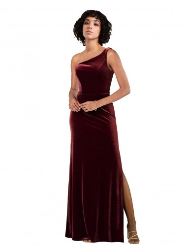 Burgundy Stretch Velvet One Shoulder Long Sleeveless Formal Evening Gown / Prom Dress / Bridesmaid Dress Southampton