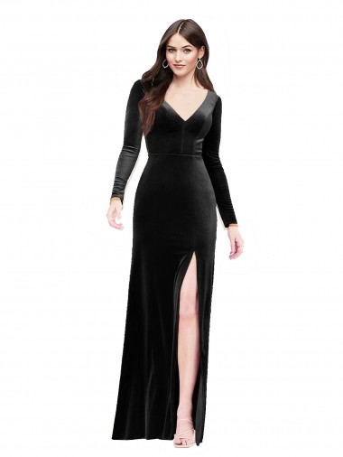V-Back Stretch Velvet V-Neck Long Long Sleeves Formal Evening Gown / Prom Dress / Bridesmaid Dress Southampton