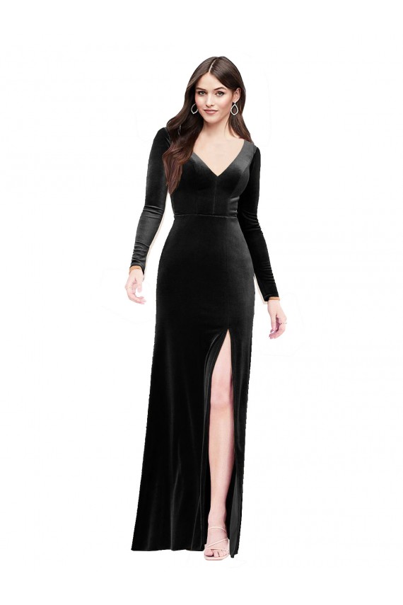V-Back Stretch Velvet V-Neck Long Long Sleeves Formal Evening Gown / Prom Dress / Bridesmaid Dress Southampton
