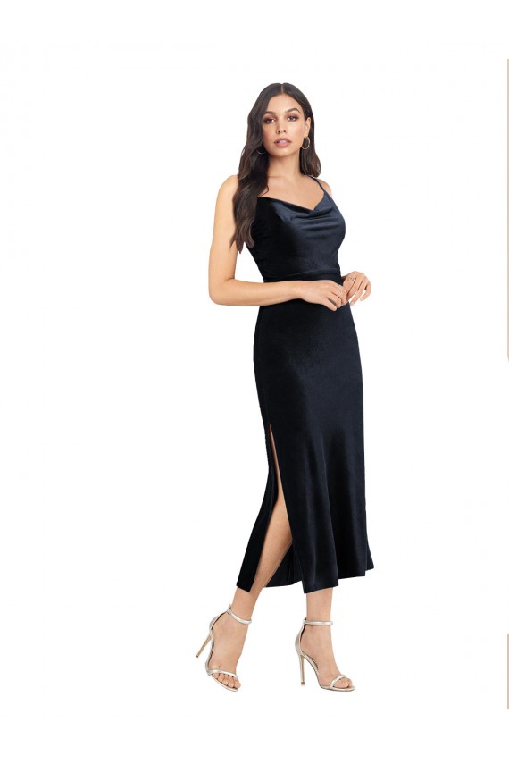 Low Back Stretch Velvet Cowl Neck Midi Length Sleeveless Formal Evening Gown / Prom Dress / Bridesmaid Dress Southampton