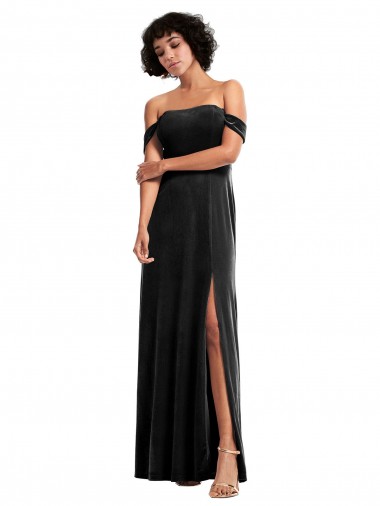 Black Stretch Velvet Off the Shoulder Long Sleeveless Formal Evening Gown / Prom Dress / Bridesmaid Dress Southampton