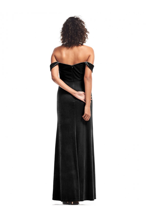 Black Stretch Velvet Off the Shoulder Long Sleeveless Formal Evening Gown / Prom Dress / Bridesmaid Dress Southampton