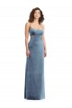 Low Back Dusty Blue Stretch Velvet Square Neck Long Sleeveless Formal Evening Gown / Prom Dress / Bridesmaid Dress Southampton