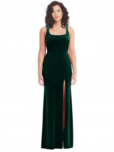 Stretch Velvet Square Neck Long Sleeveless Semi Formal Evening Dress / Prom Dress / Bridesmaid Dress Southampton