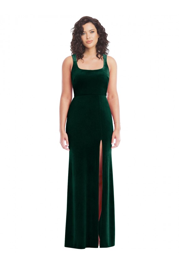 Stretch Velvet Square Neck Long Sleeveless Semi Formal Evening Dress / Prom Dress / Bridesmaid Dress Southampton