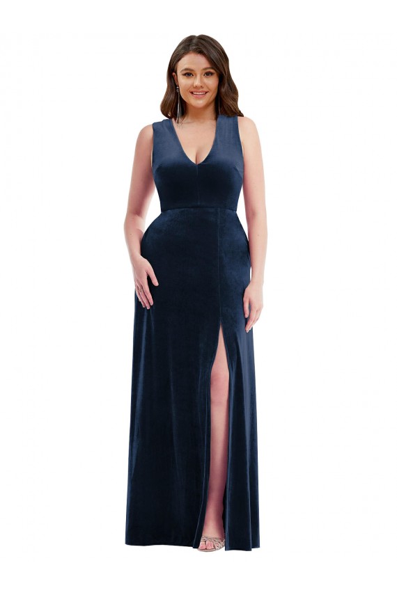 Stretch Velvet V-Neck Long Sleeveless Formal Plus Size Evening Gown / Prom Dress / Bridesmaid Dress Southampton