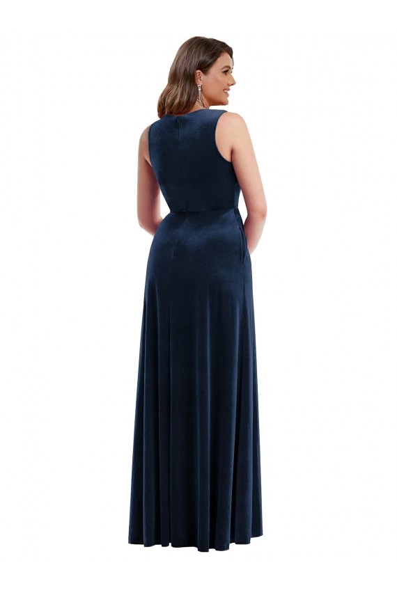 Stretch Velvet V-Neck Long Sleeveless Formal Plus Size Evening Gown / Prom Dress / Bridesmaid Dress Southampton