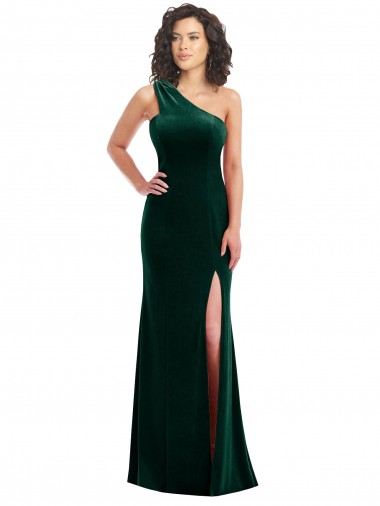 Stretch Velvet One Shoulder Long Sleeveless Black Tie Prom Dress / Bridesmaid Dress Southampton