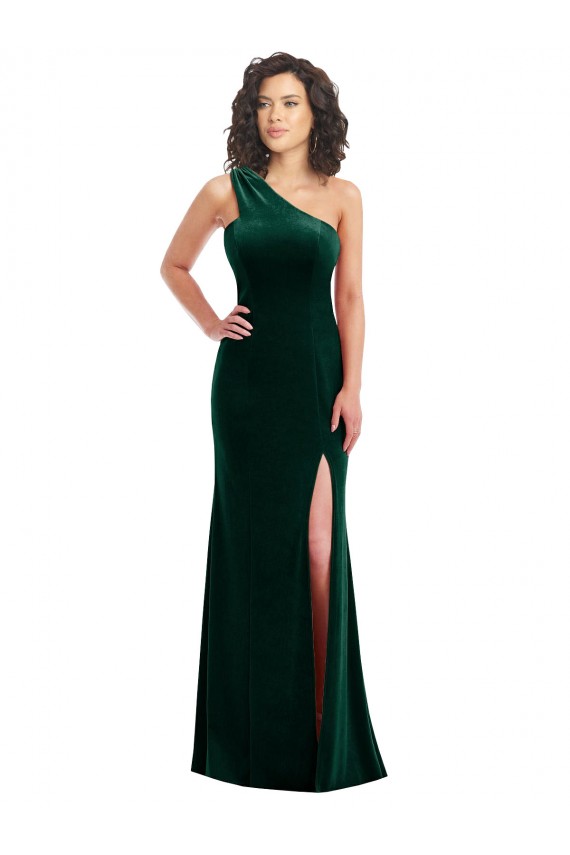 Stretch Velvet One Shoulder Long Sleeveless Black Tie Prom Dress / Bridesmaid Dress Southampton