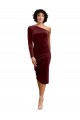 Stretch Velvet One Shoulder Midi Length Long Sleeves Black Tie Prom Dress / Bridesmaid Dress Southampton