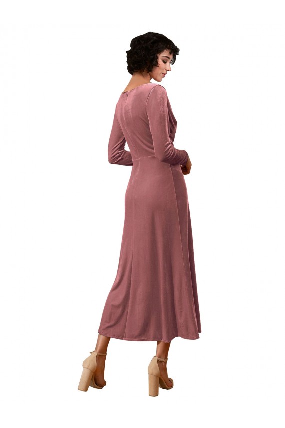 Stretch Velvet V-Neck Midi Length Long Sleeves Black Tie Prom Dress / Bridesmaid Dress Southampton