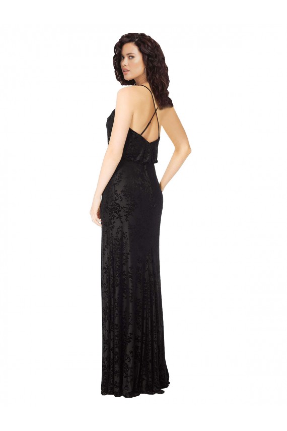 Open Back Floral Velvet & Stretch Velvet Spaghetti Straps Long Sleeveless Bridesmaid Dress Southampton