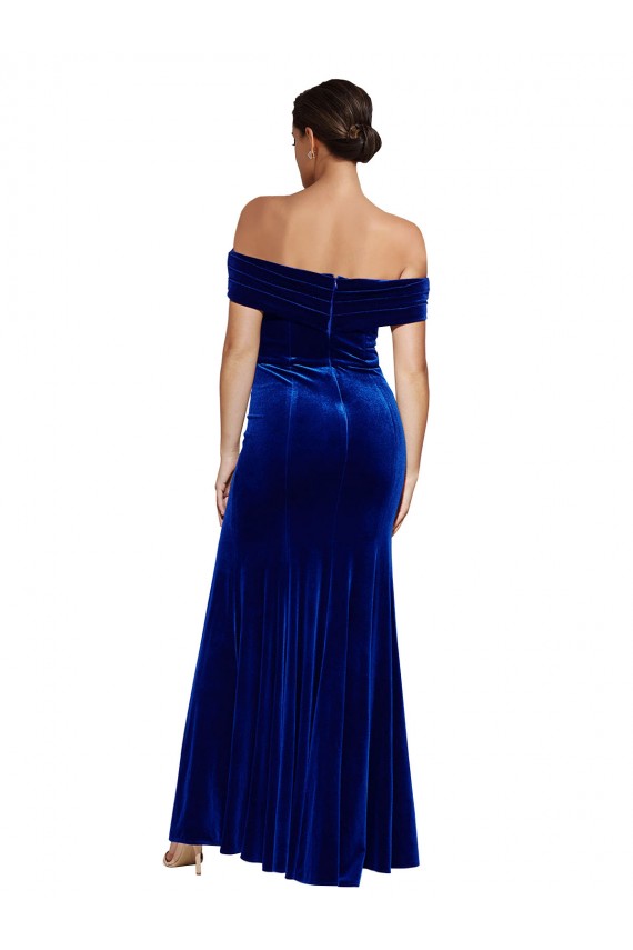 Royal Blue Stretch Velvet Off the Shoulder Long Sleeveless Formal Evening Gown / Prom Dress / Bridesmaid Dress Southampton