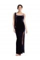 Low Back Dark Navy Stretch Velvet Spaghetti Straps Long Sleeveless Formal Evening Gown / Prom Dress / Bridesmaid Dress Southampton