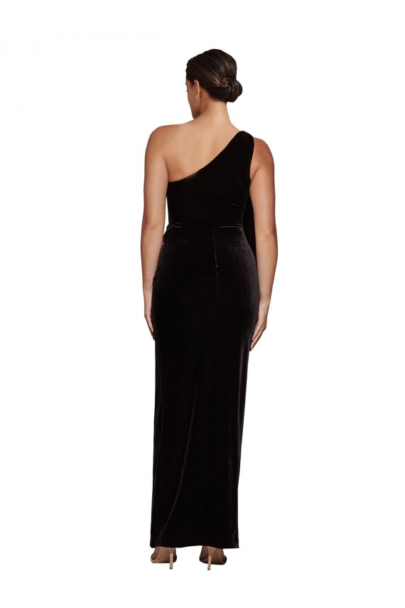 Black Stretch Velvet One Shoulder Long Sleeveless Formal Evening Gown / Prom Dress / Bridesmaid Dress Southampton