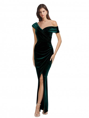 Stretch Velvet Off the Shoulder Long Sleeveless High Low Evening Gown / Prom Dress / Bridesmaid Dress Southampton