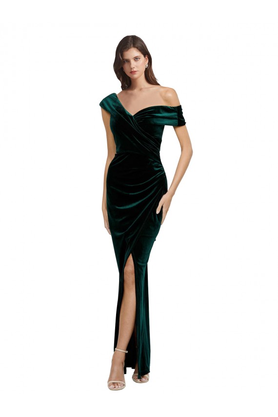 Stretch Velvet Off the Shoulder Long Sleeveless High Low Evening Gown / Prom Dress / Bridesmaid Dress Southampton