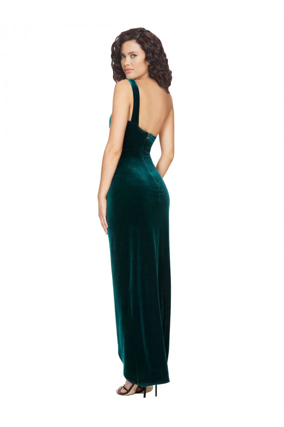 Low Back Stretch Velvet One Shoulder Long Sleeveless High Low Evening Gown / Prom Dress / Bridesmaid Dress Southampton