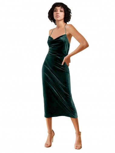 Open Back Stretch Velvet Spaghetti Straps Midi Length Sleeveless Formal Dress / Bridesmaid Dress Southampton