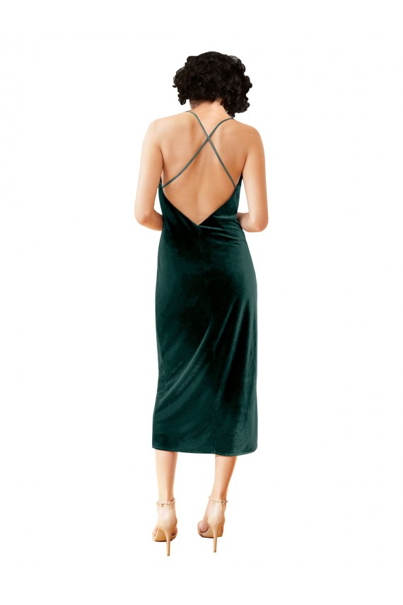 Open Back Stretch Velvet Spaghetti Straps Midi Length Sleeveless Formal Dress / Bridesmaid Dress Southampton