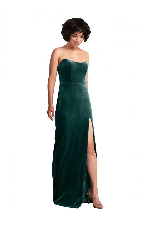 Low Back Stretch Velvet Strapless Long Sleeveless Black Tie Evening Gown / Prom Dress / Bridesmaid Dress Southampton