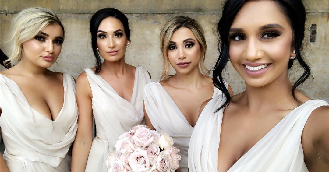 Full Length Luxe Chiffon Long Champagne bridesmaid dresses Southampton with Sexy High Slit and Front Ruffles